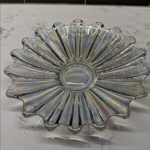 Federal Glass Celestial Clear Iridescent Carnival Glass Bowl Starburst